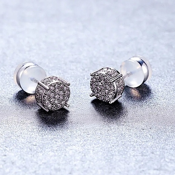 Sterling Silver Round Cut Moissanite Circle Shaped Diamond Zircon Stud Earrings - Picture 4 of 6